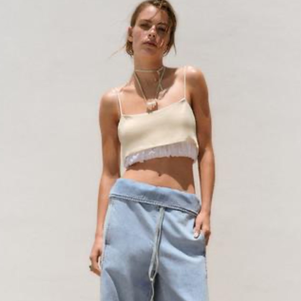 NWT Zara Satin Effect Layered Crop Top Size M